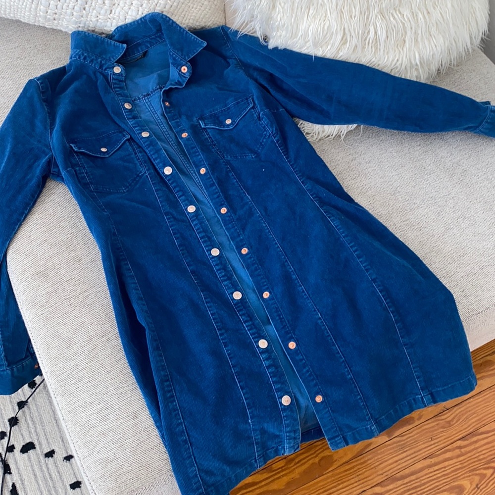 Zara button down long corduroy jacket